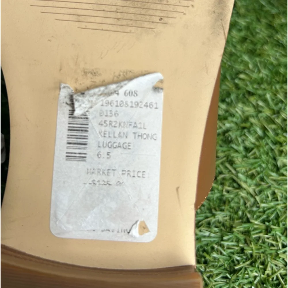 Michael Kors Kellan Thong Luggage 6.5 Brown Leather Sandals with Gold Buckle